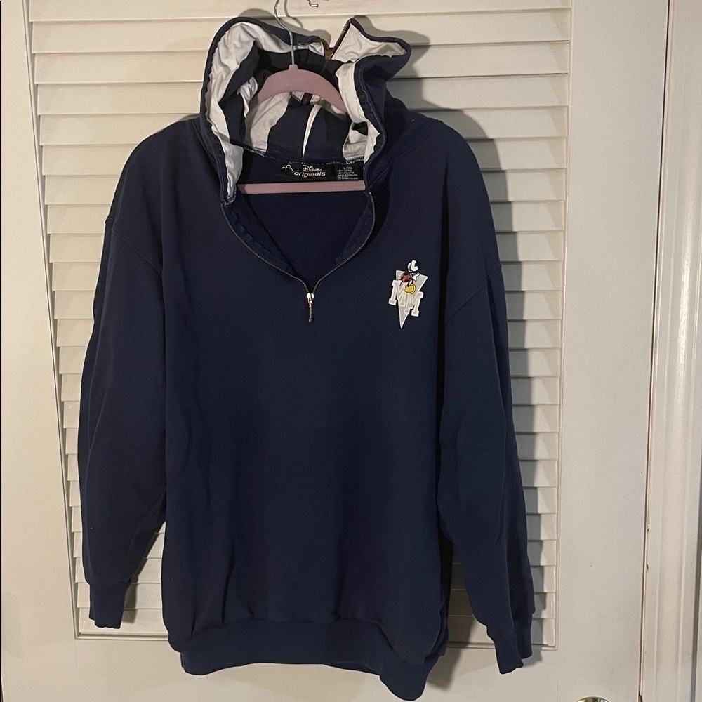 Disney Unisex Navy Zip-Up Sweatshirt Mickey Mouse Emblem Zip Stripe Hood